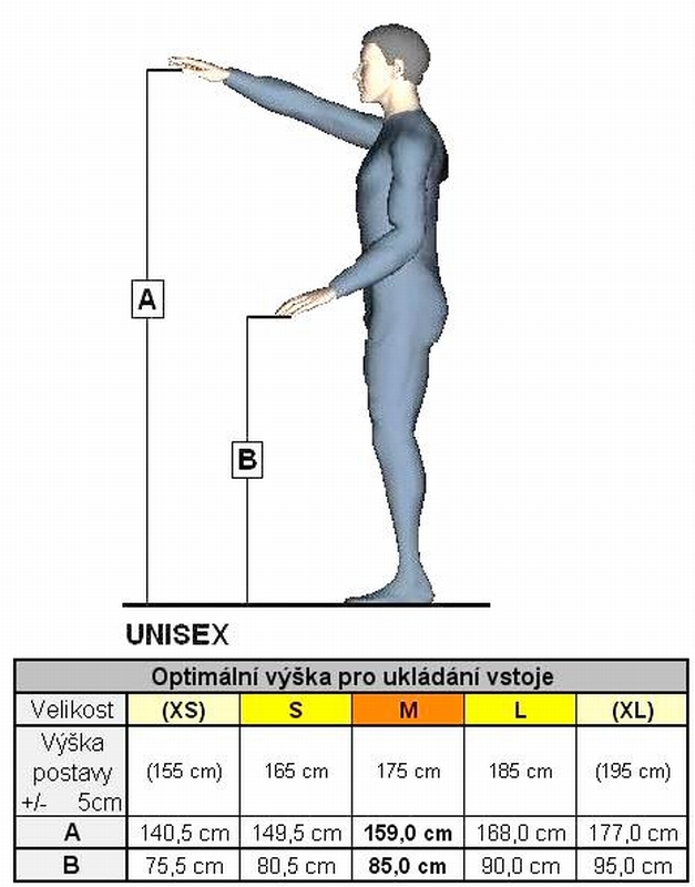 Optimální výška pro ukládání vstoje / Unisex