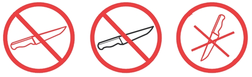 Manipulační značka „nůž“, barva červená nebo červená/černá